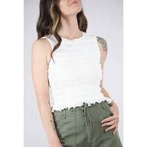 New Pistola Phoebe Smocked Tank Top Sleeveless Ruffle Blouse Cottage Boho Sz M